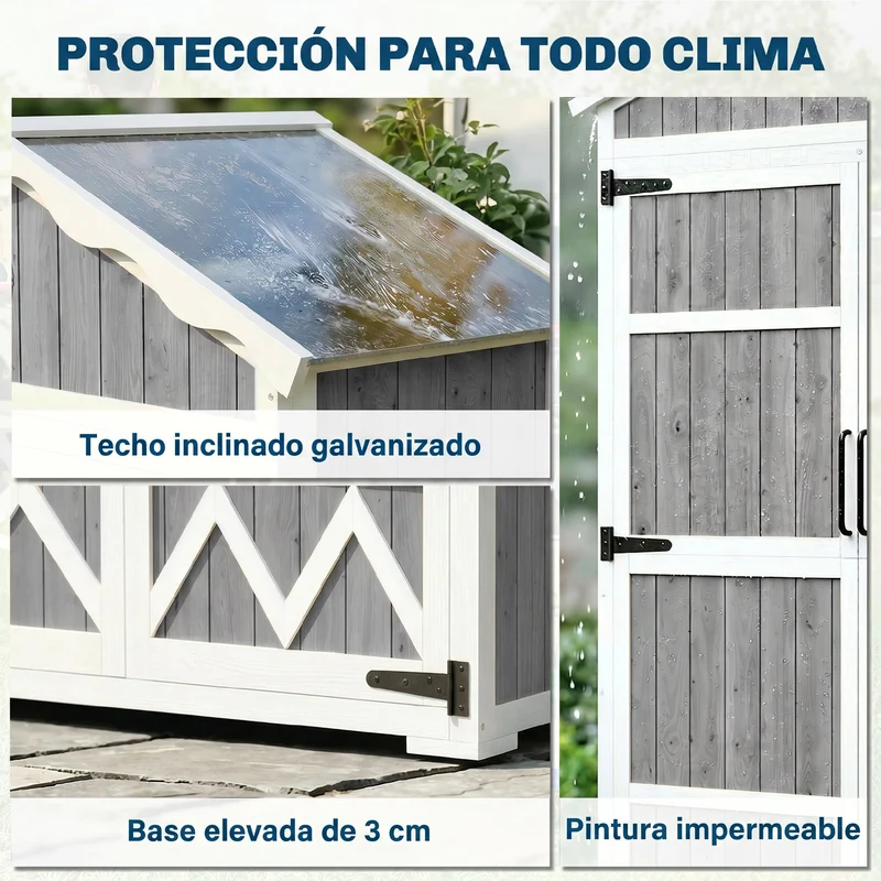 Outsunny Caseta De Jardín De Madera 105x55x179 Cm Con 4 Estantes Extraíbles
