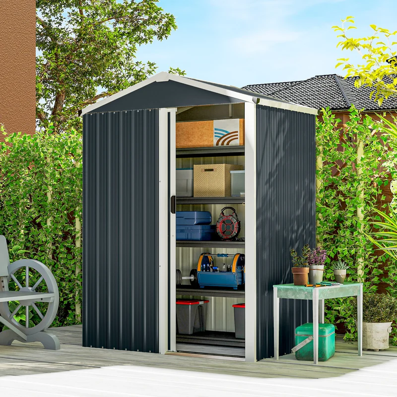 Outsunny Caseta De Jardín Exterior 1,1 M² 136x87x176 Cm Puerta Corredera Gris