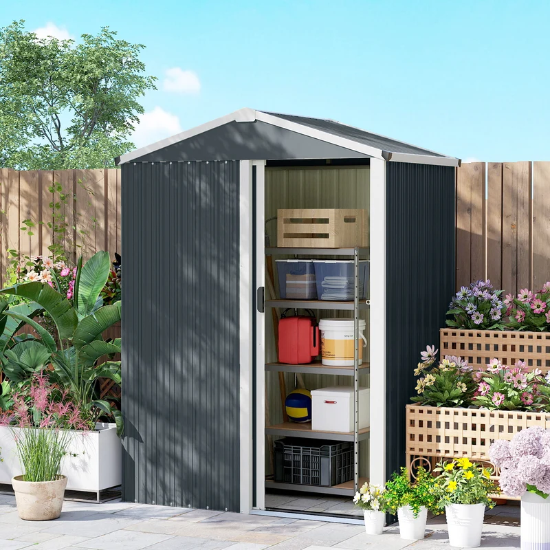 Outsunny Caseta De Jardín Exterior 1,1 M² 136x87x176 Cm Puerta Corredera Gris