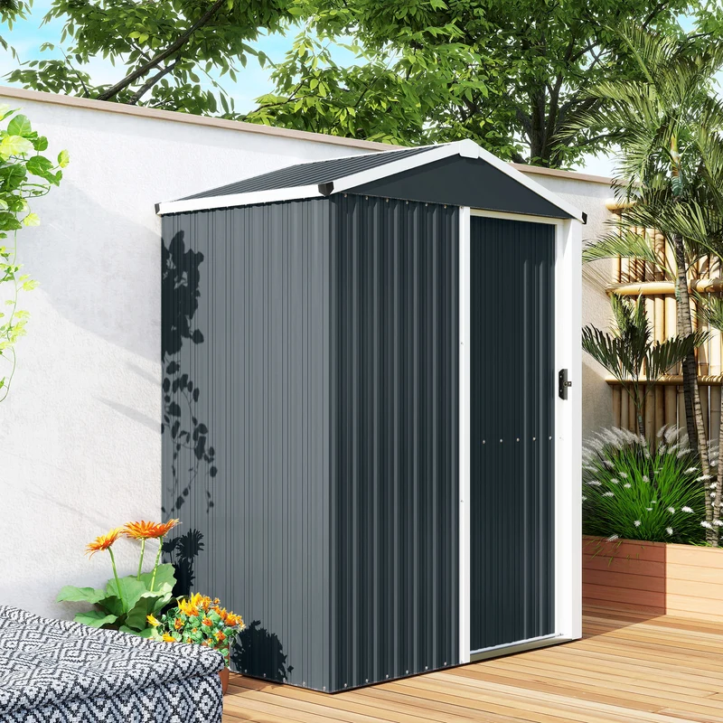 Outsunny Caseta De Jardín Exterior 1,1 M² 136x87x176 Cm Puerta Corredera Gris