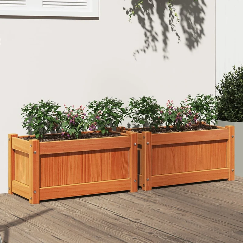 Jardineras De Exterior 2 Uds Madera Maciza De Pino Marrón Cera