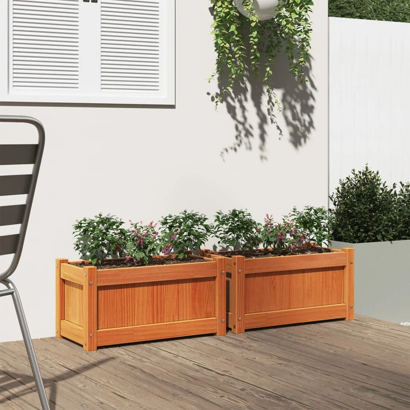 Jardineras De Exterior 2 Uds Madera Maciza De Pino Marrón Cera