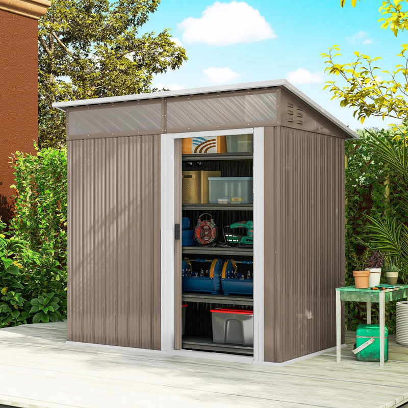 Outsunny Caseta De Jardín Exterior 1,9m² 195x122x182 Cm Con Base Refuerzo Marrón