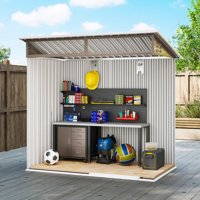 Outsunny Caseta De Jardín Exterior 1,9m² 195x122x182 Cm Con Base Refuerzo Marrón