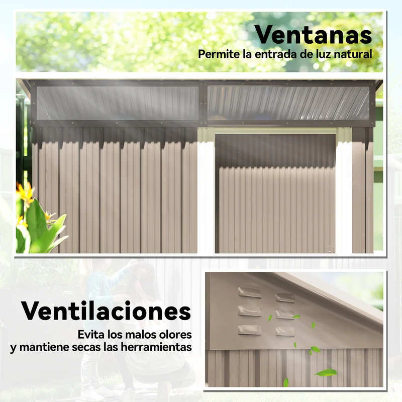 Outsunny Caseta De Jardín Exterior 1,9m² 195x122x182 Cm Con Base Refuerzo Marrón
