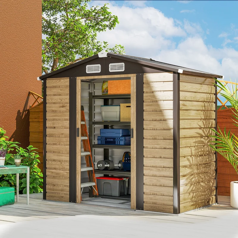 Outsunny Caseta De Jardín Exterior 2,36m² 213x120x194 Cm Roble