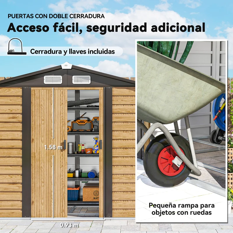 Outsunny Caseta De Jardín Exterior 2,36m² 213x120x194 Cm Roble