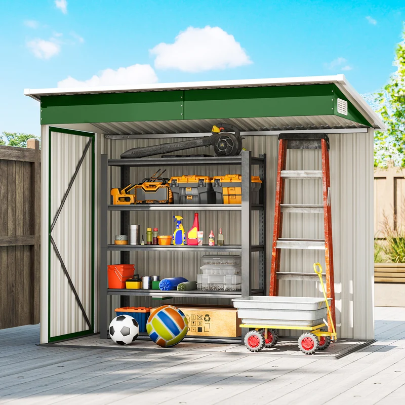 Outsunny Caseta De Jardín Exterior 2,7 M² 234x132x185 Cm Triple Puerta Verde