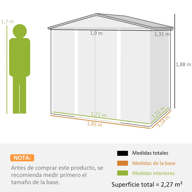 Outsunny Cobertizo De Jardín 190x131x188 Cm Con 2 Ventilaciones Y Puerta Roble