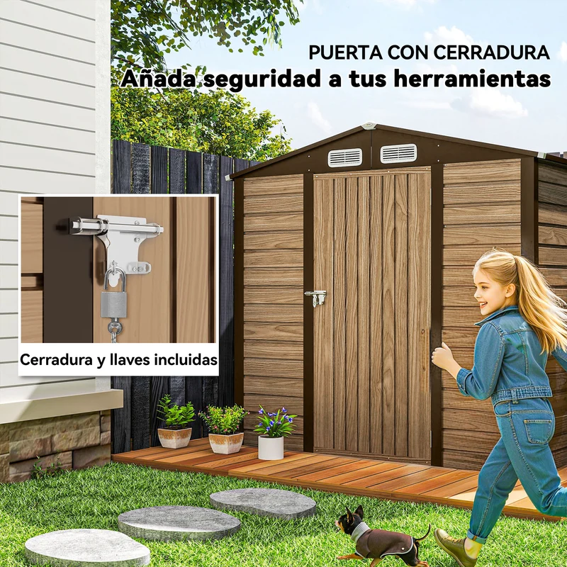 Outsunny Cobertizo De Jardín 190x131x188 Cm Con 2 Ventilaciones Y Puerta Roble