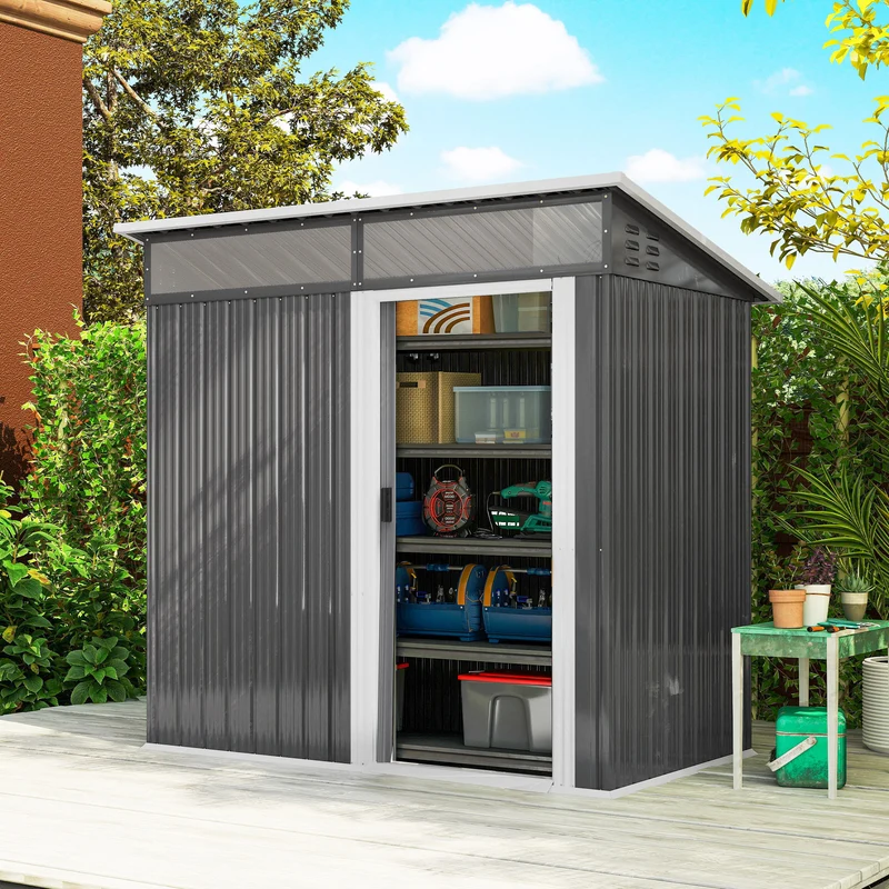 Outsunny Caseta De Jardín Exterior 1,9m² 195x122x182 Cm Con Base Refuerzo Gris