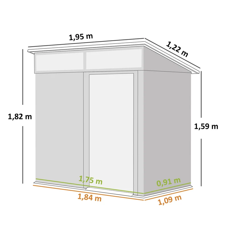 Outsunny Caseta De Jardín Exterior 1,9m² 195x122x182 Cm Con Base Refuerzo Gris