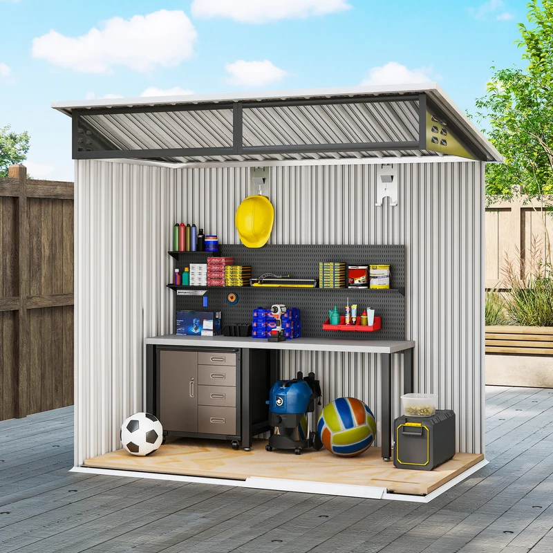 Outsunny Caseta De Jardín Exterior 1,9m² 195x122x182 Cm Con Base Refuerzo Gris