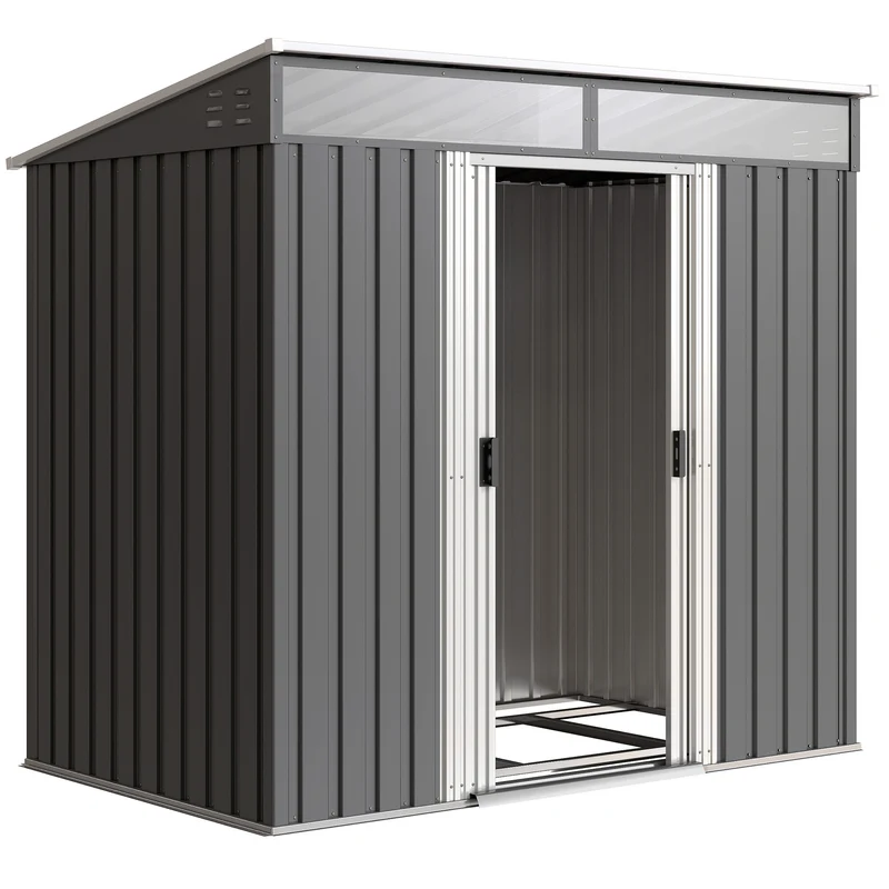 Outsunny Caseta De Jardín 2 M² 195x122x181,5 Cm Con Puerta Corredera Gris