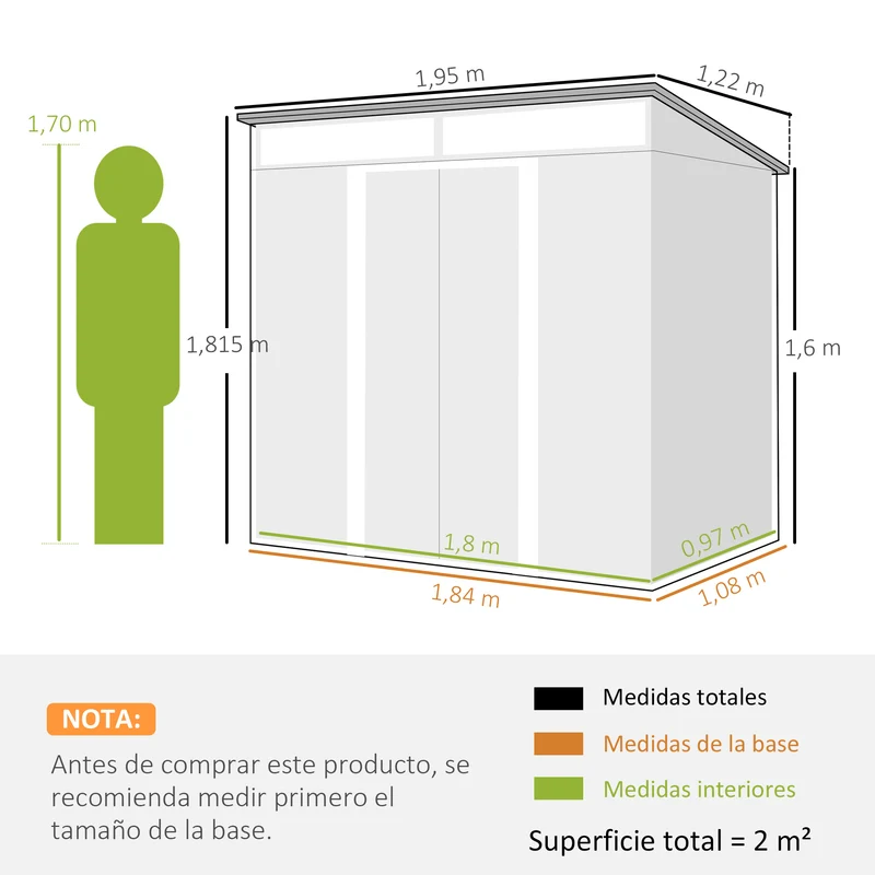 Outsunny Caseta De Jardín 2 M² 195x122x181,5 Cm Con Puerta Corredera Gris
