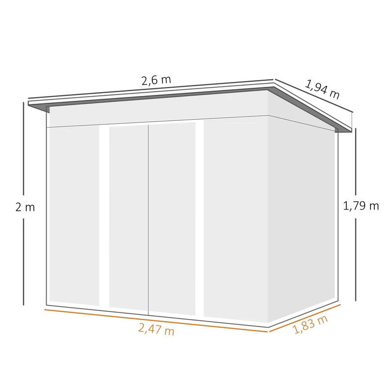 Outsunny Cobertizo De Jardín Exterior 4,5 M² 260x194x200 Cm Con 2 Puertas