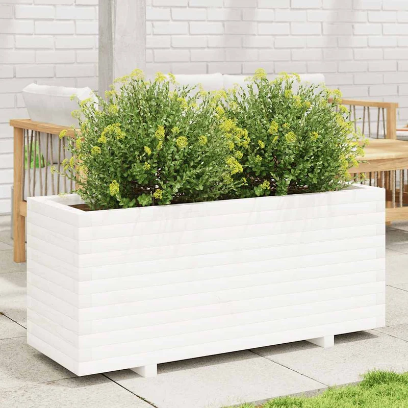 Jardinera Madera Maciza De Pino Blanco 110x40x49,5 Cm