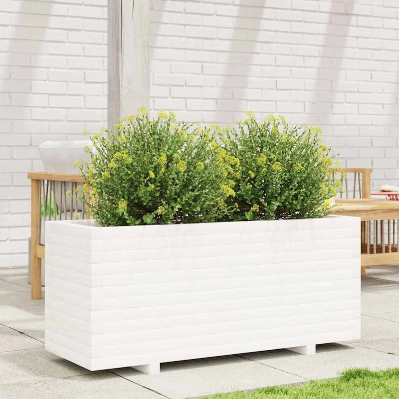 Jardinera Madera Maciza De Pino Blanco 110x40x49,5 Cm