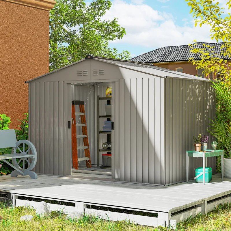 Outsunny Caseta De Jardín Exterior 4,9 M² 277x195x192 Cm Con Puerta Corredera