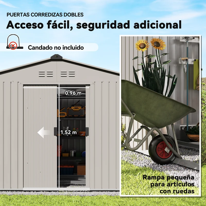Outsunny Caseta De Jardín Exterior 4,9 M² 277x195x192 Cm Con Puerta Corredera