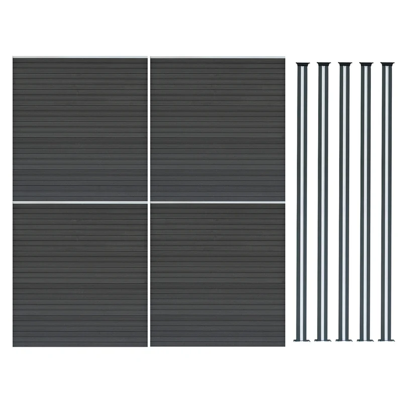 Vallas Para Exteriores De Wpc Y Aluminio - 4x Paneles + 5xpostes | Gris
