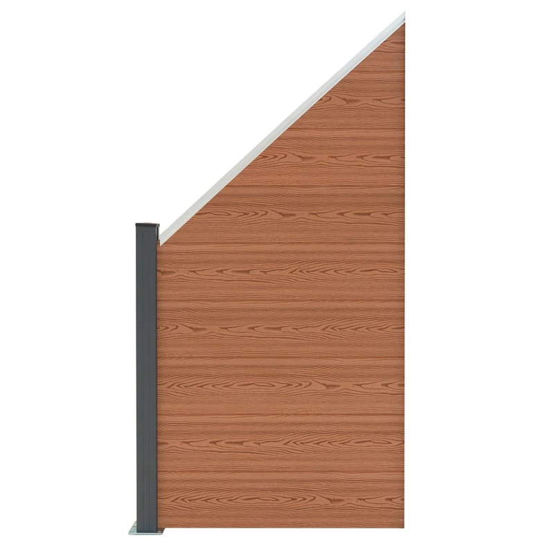 Vallas Para Exteriores De Wpc Y Aluminio - 1x Panel Oblicuo + 1x Poste | Marrón
