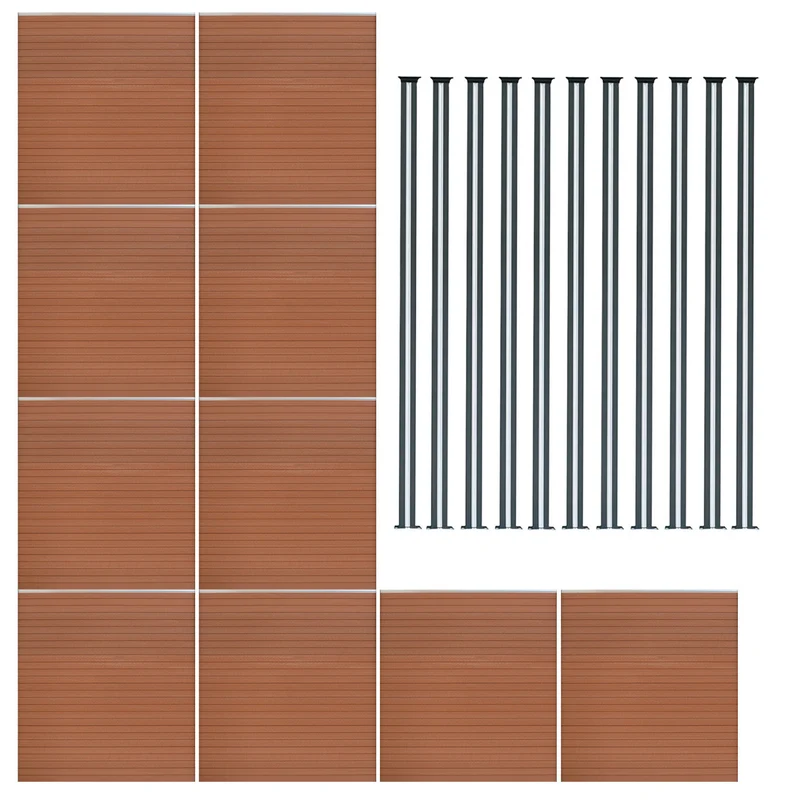 Vallas Para Exteriores De Wpc Y Aluminio - 10x Paneles + 11x Postes | Marrón