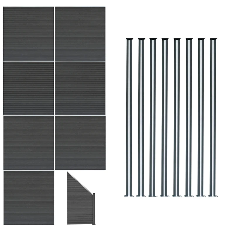 Vallas Para Exteriores De Wpc Y Aluminio - 7x Paneles Cuadrados + 1x Oblicuo + 8x Postes Con Led | Gris
