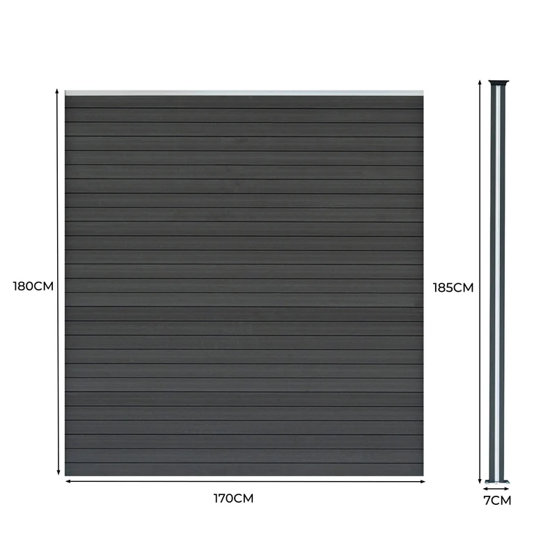 Vallas Para Exteriores De Wpc Y Aluminio - 7x Paneles Cuadrados + 1x Oblicuo + 8x Postes Con Led | Gris