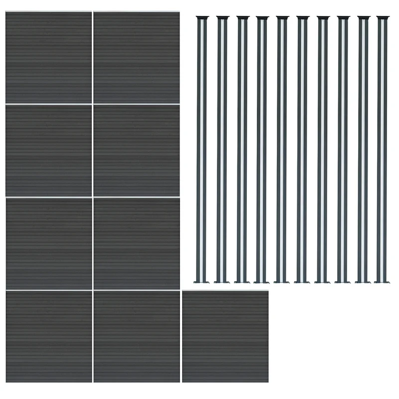 Vallas Para Exteriores De Wpc Y Aluminio - 9x Paneles + 10x Postes | Gris