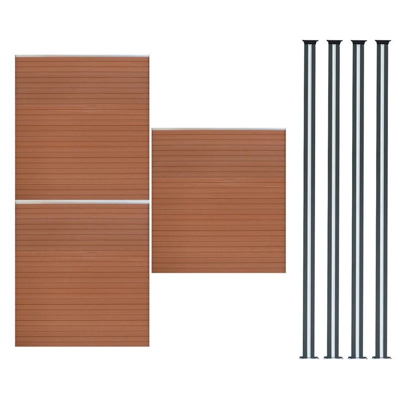 Vallas Para Exteriores De Wpc Y Aluminio - 3x Paneles + 4x Postes | Marrón