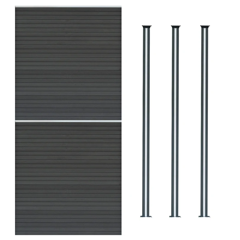 Vallas Para Exteriores De Wpc Y Aluminio - 2x Paneles + 3xpostes | Gris