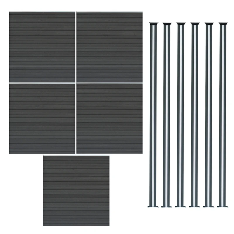 Vallas Para Exteriores De Wpc Y Aluminio - 5x Paneles + 6x Postes | Gris
