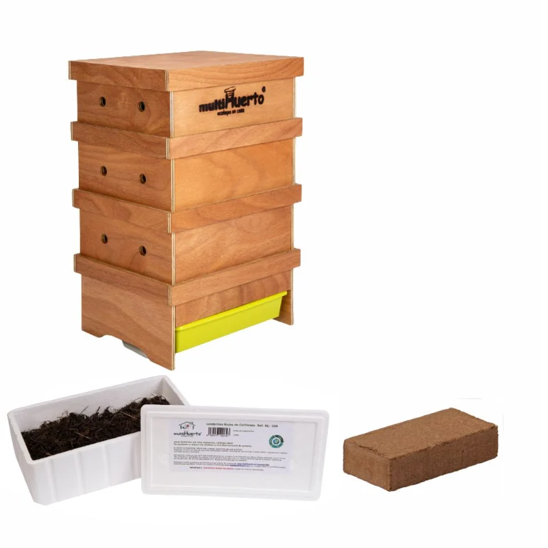 Pack Vermicompostador Lombrihogar + 300 Lombrices + Fibra De Coco
