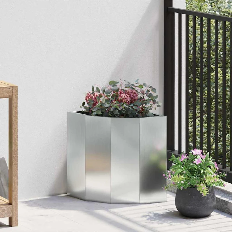 Macetero De Esquina Plateado 30 X 30 X 35 Cm Acero Galvanizado