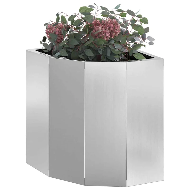 Macetero De Esquina Plateado 30 X 30 X 35 Cm Acero Galvanizado