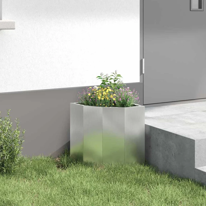 Macetero De Esquina Plateado 30 X 30 X 35 Cm Acero Galvanizado