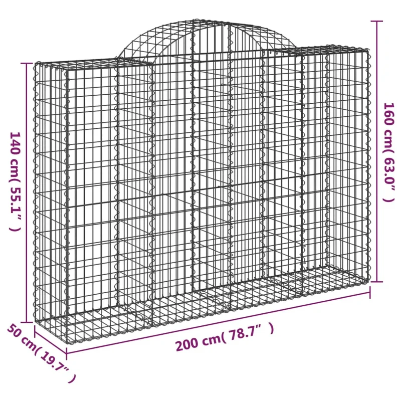 Cestas Gaviones 6 Uds Forma De Arco Hierro 200x50x140/160 Cm