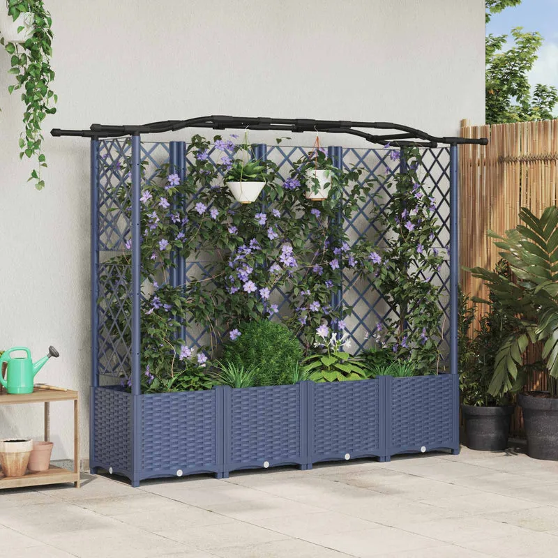 Cama Elevada Con Trellis Y Techo Gris 204 X 40 X 138 Cm Pp