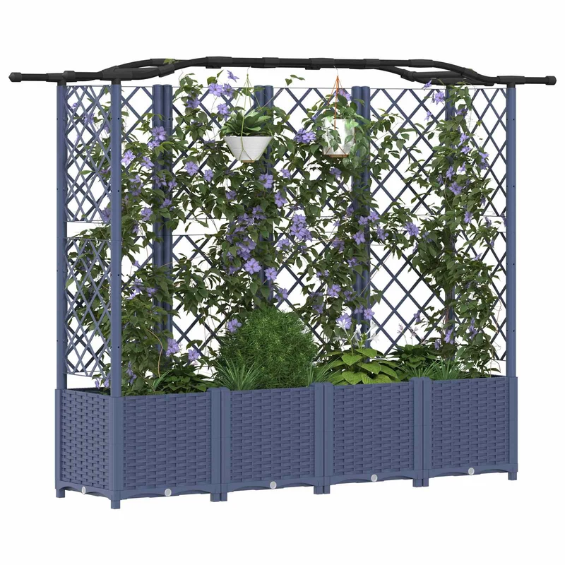 Cama Elevada Con Trellis Y Techo Gris 204 X 40 X 138 Cm Pp