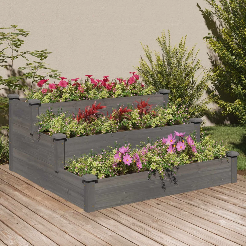 Jardinera Arriate Madera Maciza De Abeto Gris 120x120x56 Cm