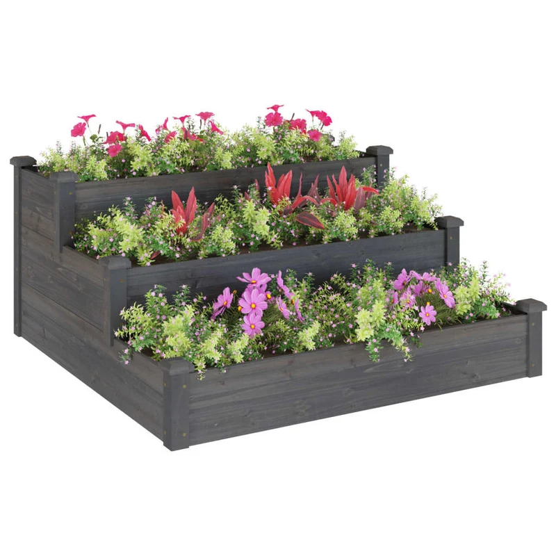 Jardinera Arriate Madera Maciza De Abeto Gris 120x120x56 Cm