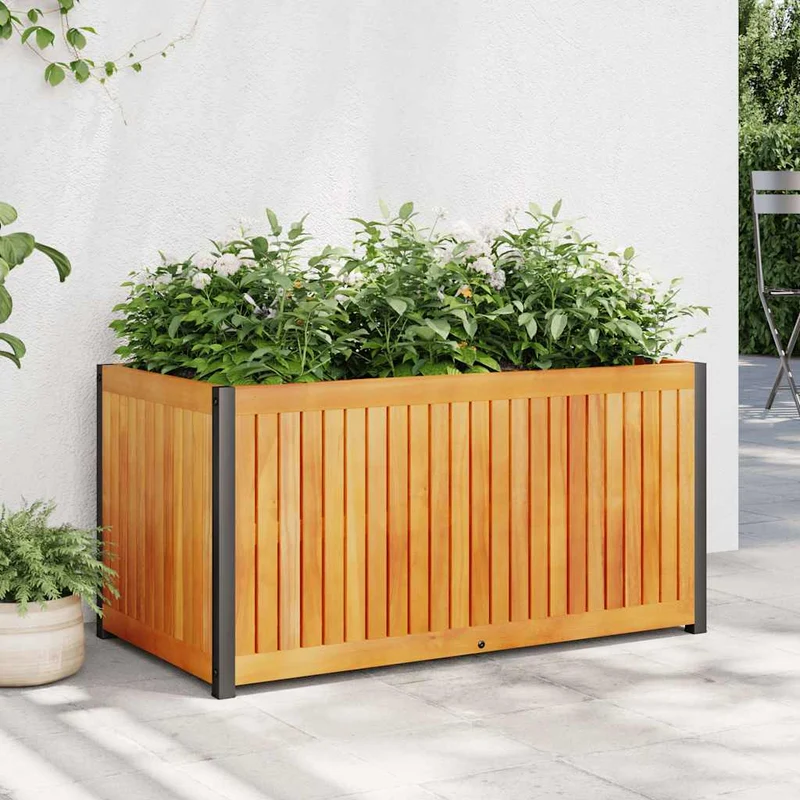 Jardinera De Madera Maciza De Acacia Y Acero 85x45x44 Cm