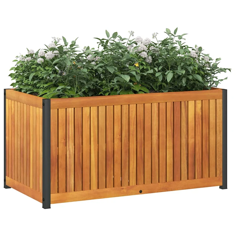 Jardinera De Madera Maciza De Acacia Y Acero 85x45x44 Cm