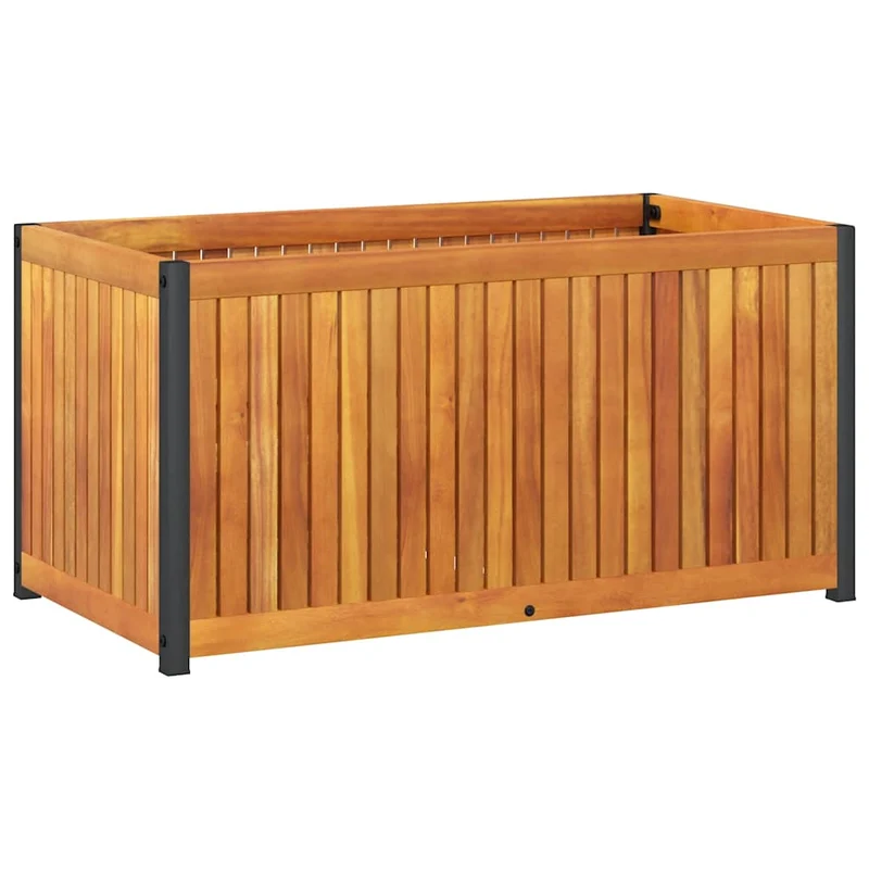 Jardinera De Madera Maciza De Acacia Y Acero 85x45x44 Cm
