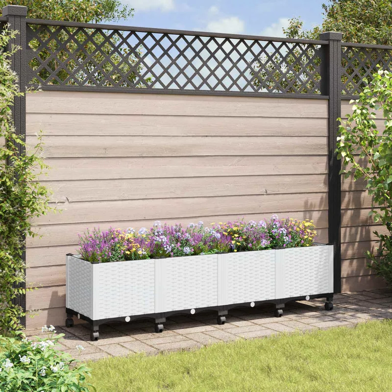 Macetero De Jardín Con Ruedas Blanco 160 X 40 X 44 Cm Pp