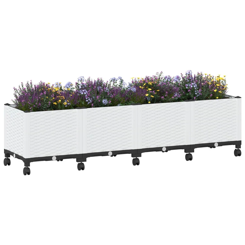 Macetero De Jardín Con Ruedas Blanco 160 X 40 X 44 Cm Pp