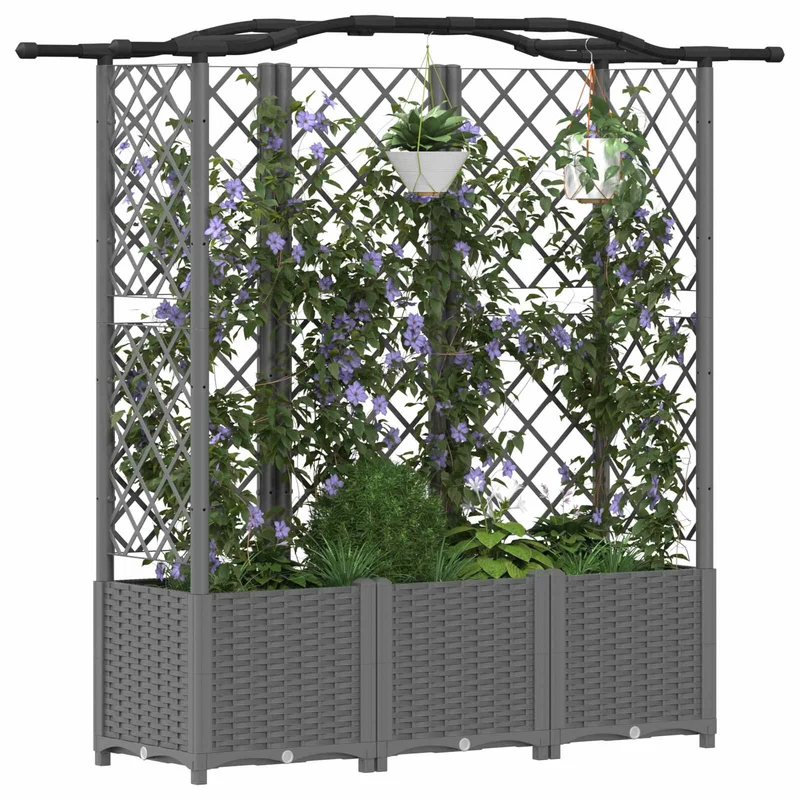 Cama Elevada Con Trellis Y Techo Gris Claro 163 X 40 X 138 Cm