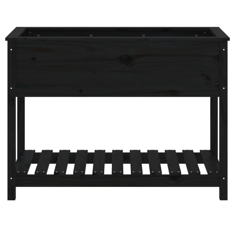 Jardinera Con Estante Madera Maciza Pino Negra 111,5x54x81 Cm