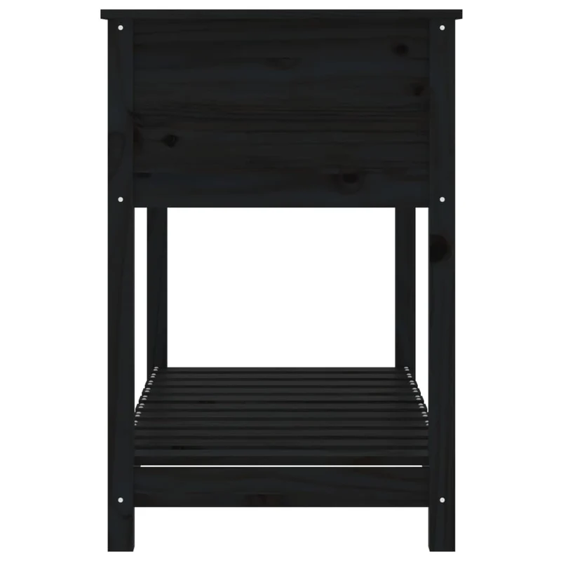 Jardinera Con Estante Madera Maciza Pino Negra 111,5x54x81 Cm